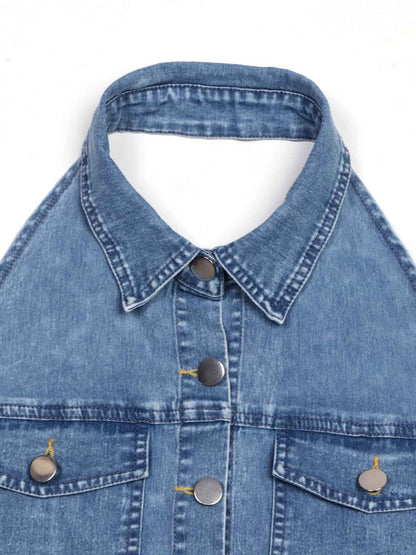 Robe en denim col licou boutonnée devant