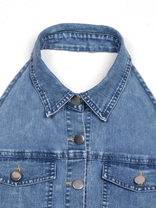 Robe en denim col licou boutonnée devant