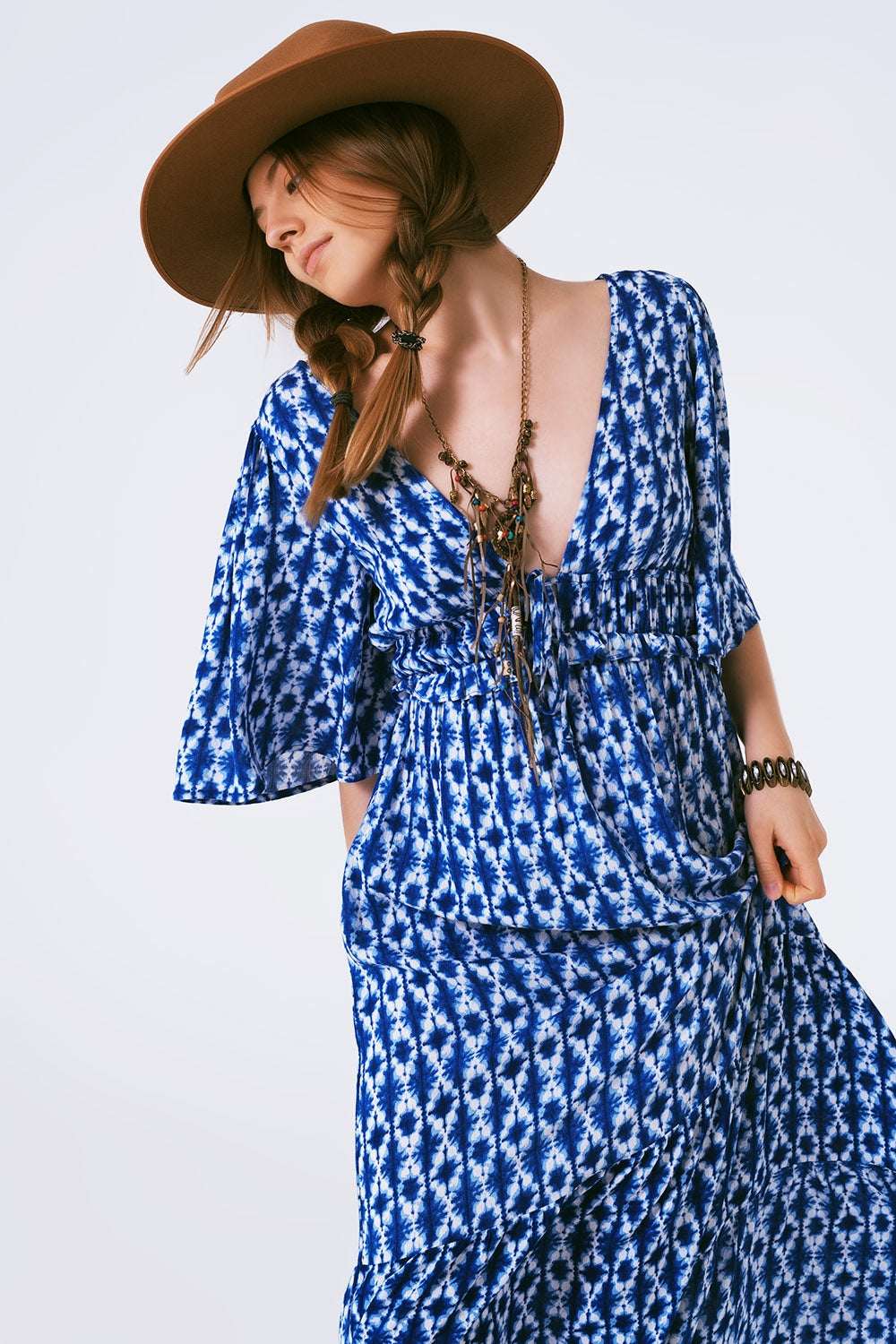 Robe longue bohème imprimé abstrait dos croisé - MyParisMonaco