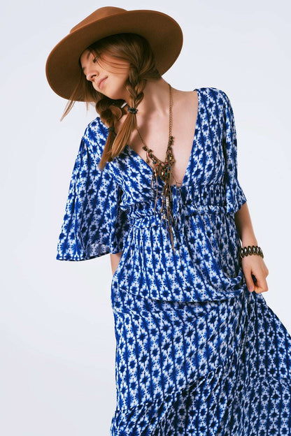 Robe longue bohème imprimé abstrait dos croisé - MyParisMonaco