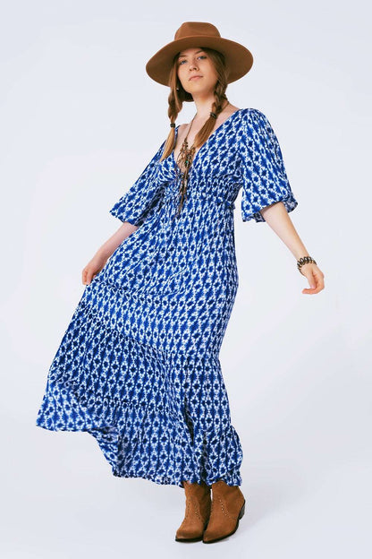 Robe longue bohème imprimé abstrait dos croisé - MyParisMonaco