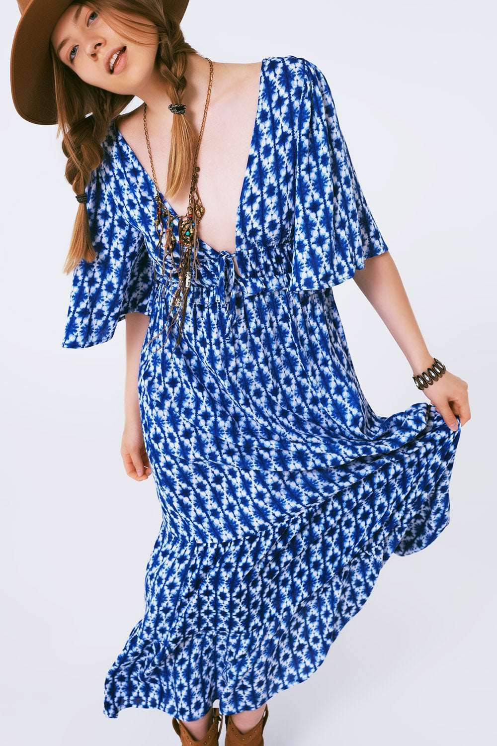 Robe longue bohème imprimé abstrait dos croisé - MyParisMonaco