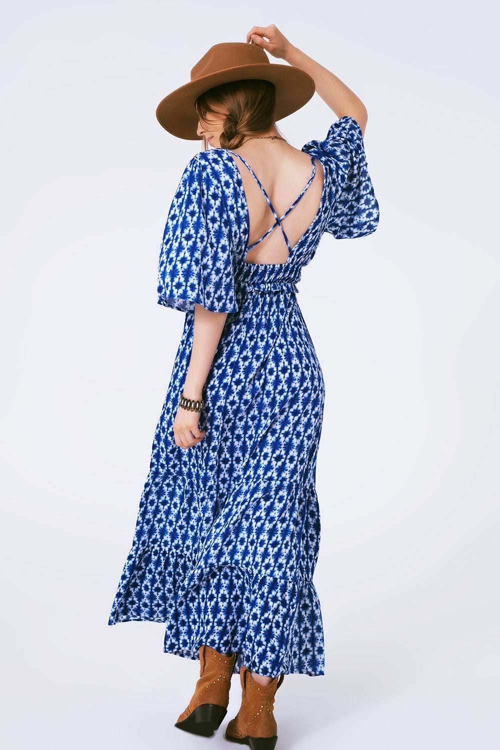Robe longue bohème imprimé abstrait dos croisé - MyParisMonaco