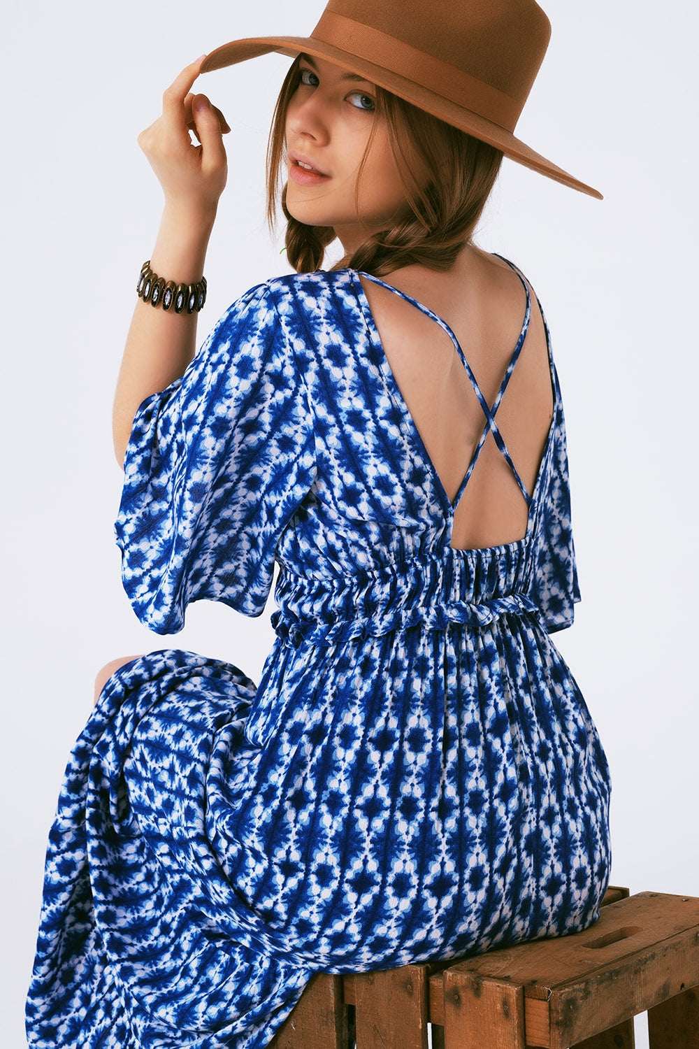 Robe longue bohème imprimé abstrait dos croisé - MyParisMonaco