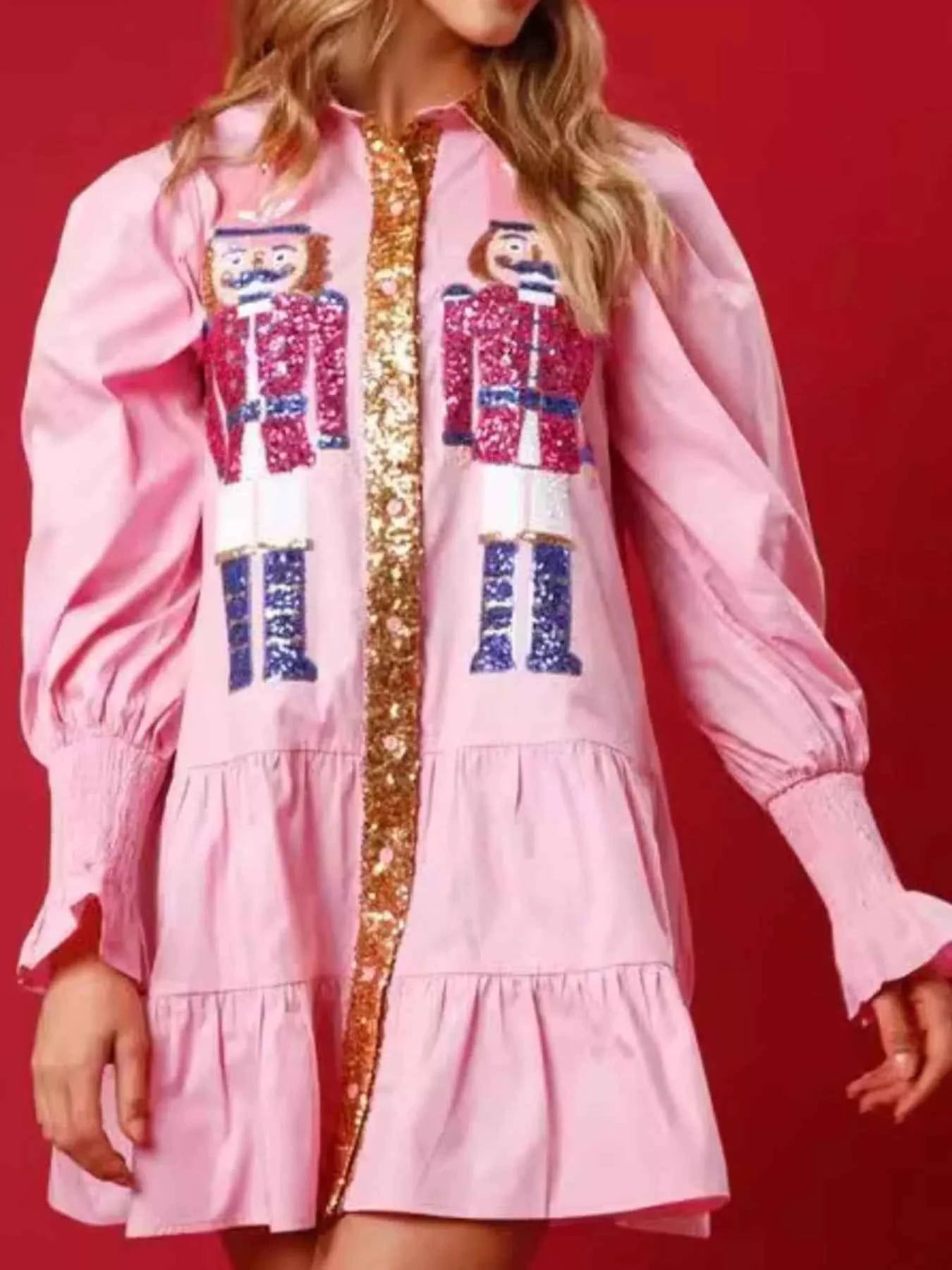 Robe chemise à paillettes étagée
