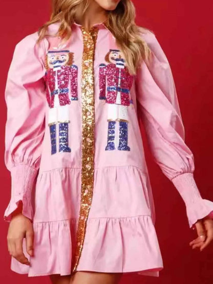 Robe chemise à paillettes étagée