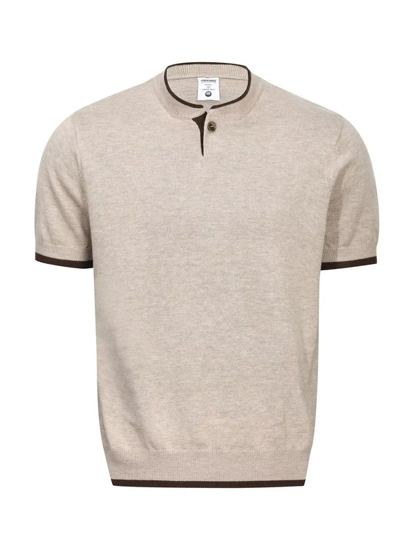 Top homme maille col rond bouton bandes contrastantes