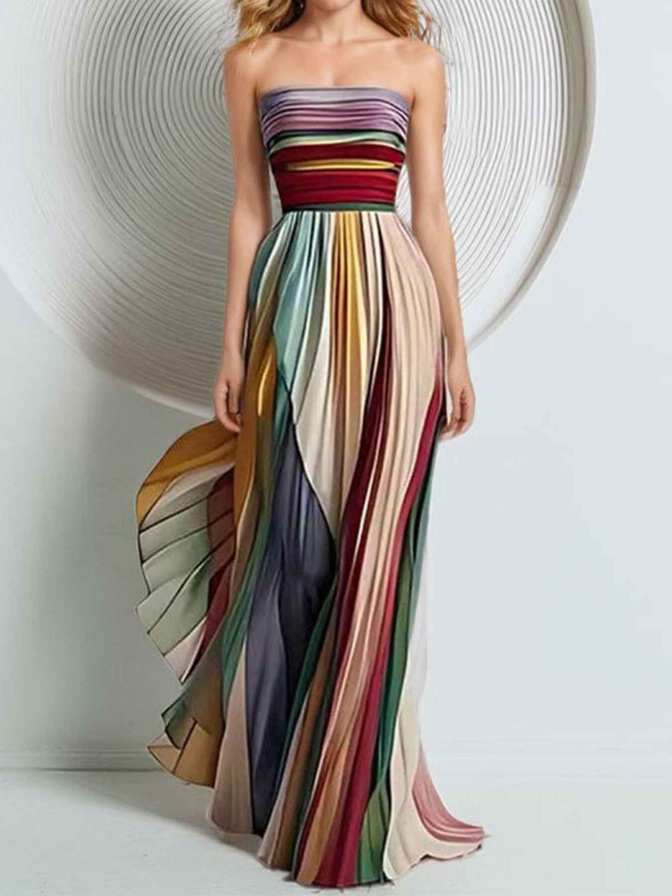 Robe maxi bustier rayée à plis