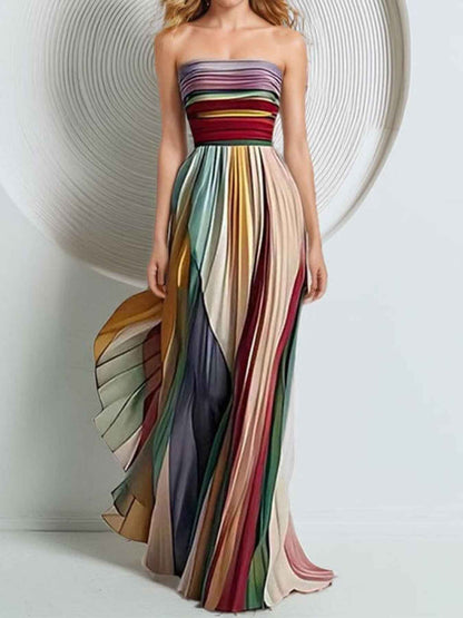 Robe maxi bustier rayée à plis
