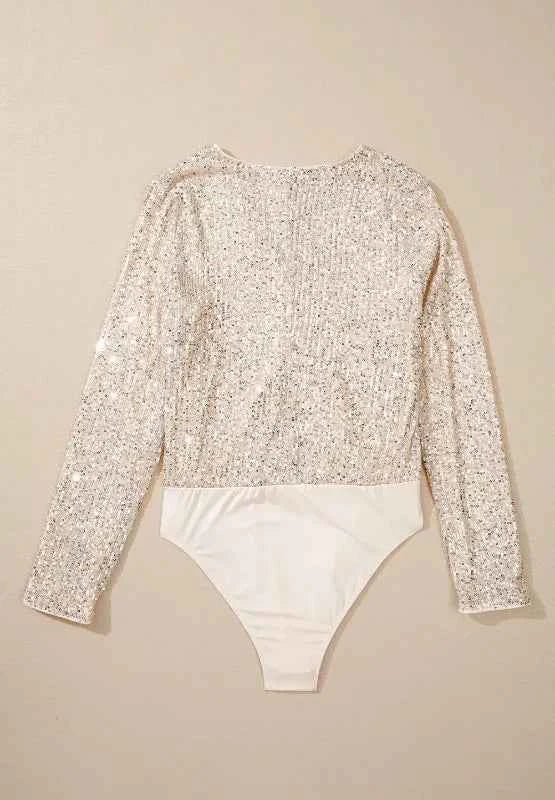 Body à manches longues col croisé et sequins