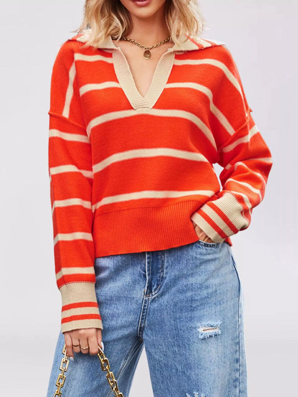 Pull rayé col polo à épaules tombantes