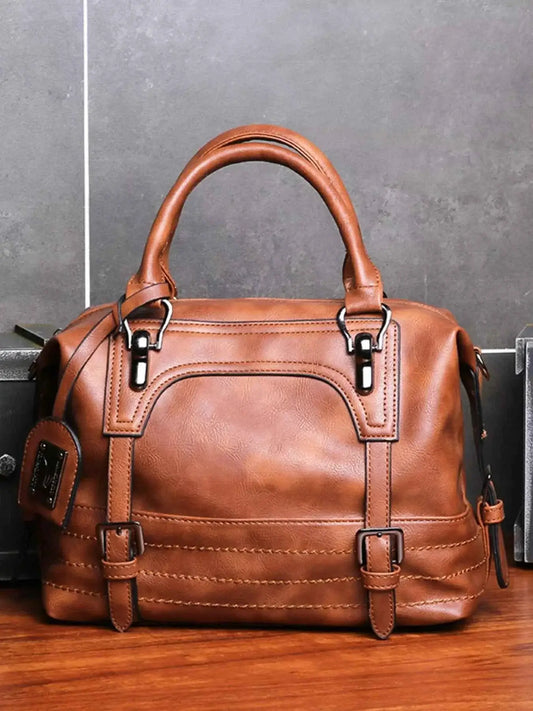 Sac à main vintage à boucle décorative en cuir marron