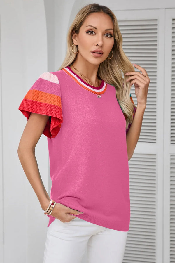 Haut en maille color block col rond