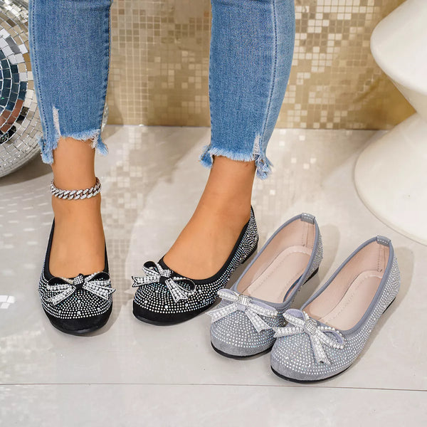 Ballerines plates strass et nœud perlé