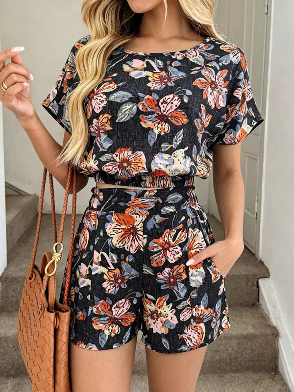 Ensemble crop top et short à imprimé floral