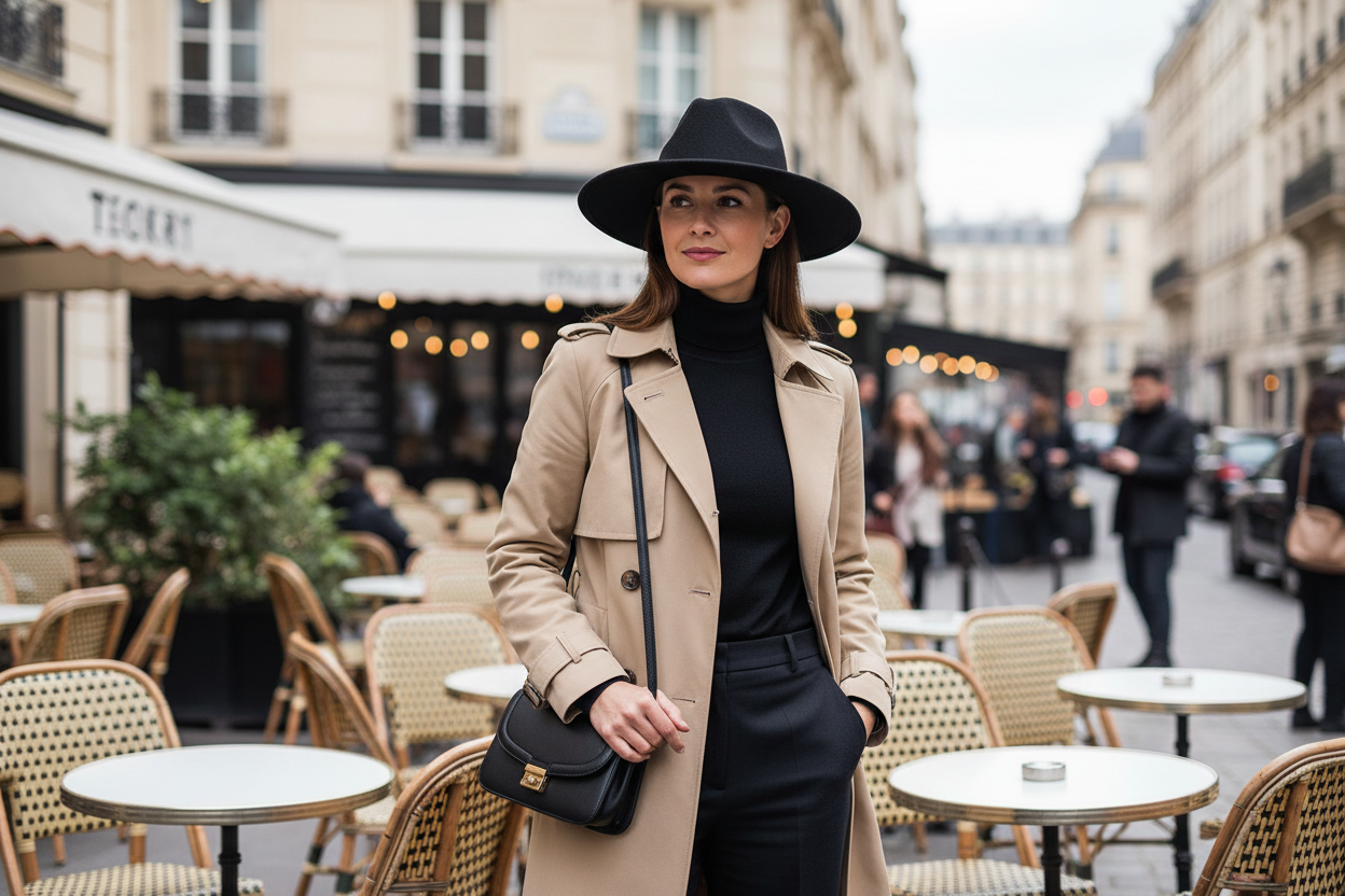 Chapeau fedora bicolore porté dans un contexte parisien