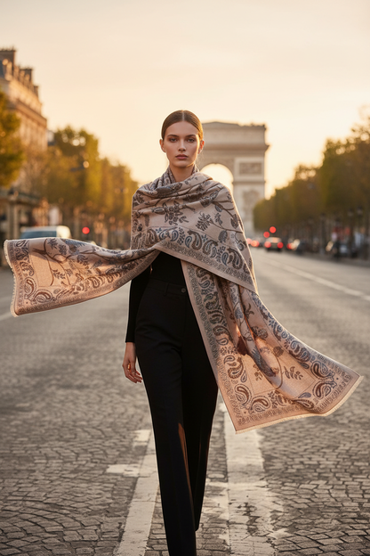 Écharpe imprimée – mannequin Champs-Élysées Paris