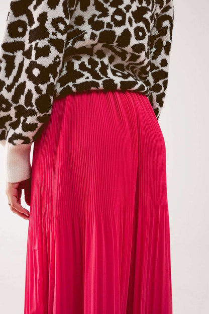 Jupe midi plissée en mousseline fuchsia
