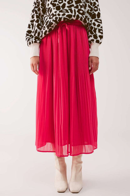 Jupe midi plissée en mousseline fuchsia