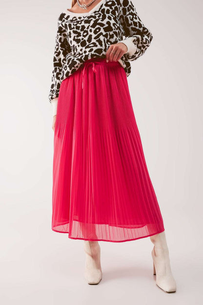 Jupe midi plissée en mousseline fuchsia