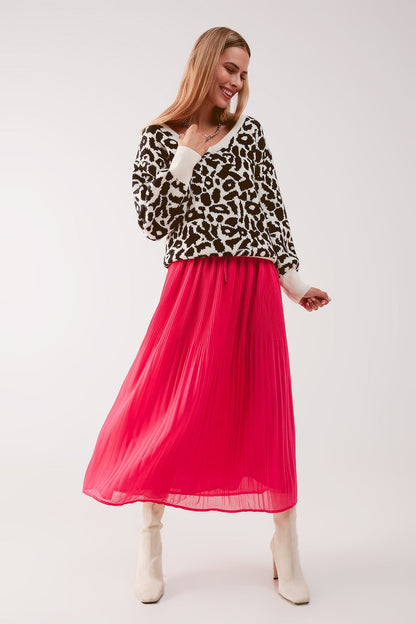 Jupe midi plissée en mousseline fuchsia MyParisMonaco