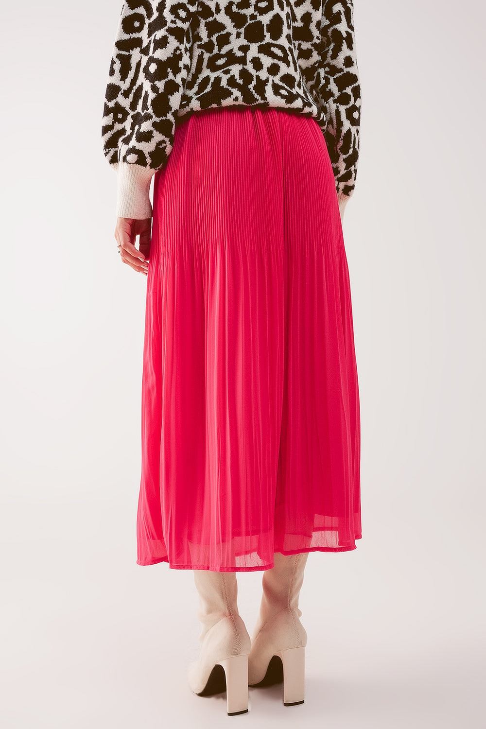 Jupe midi plissée en mousseline fuchsia MyParisMonaco