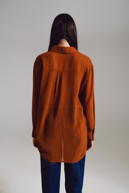 Chemise en mousseline camel à col polo MyParisMonaco