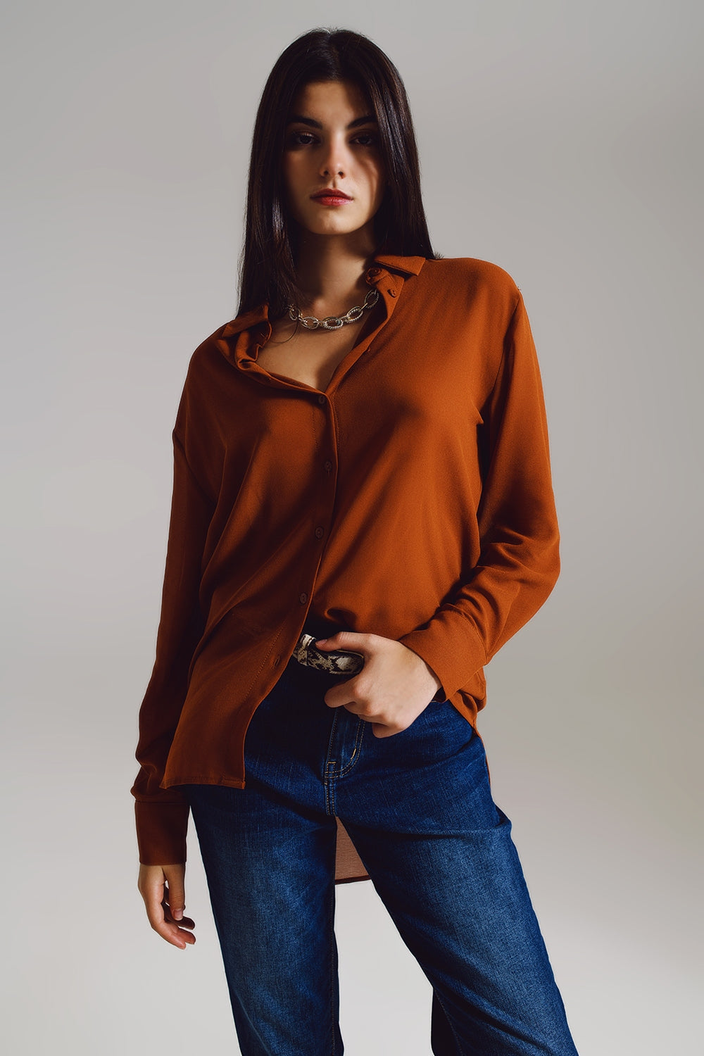 Chemise en mousseline camel à col polo MyParisMonaco