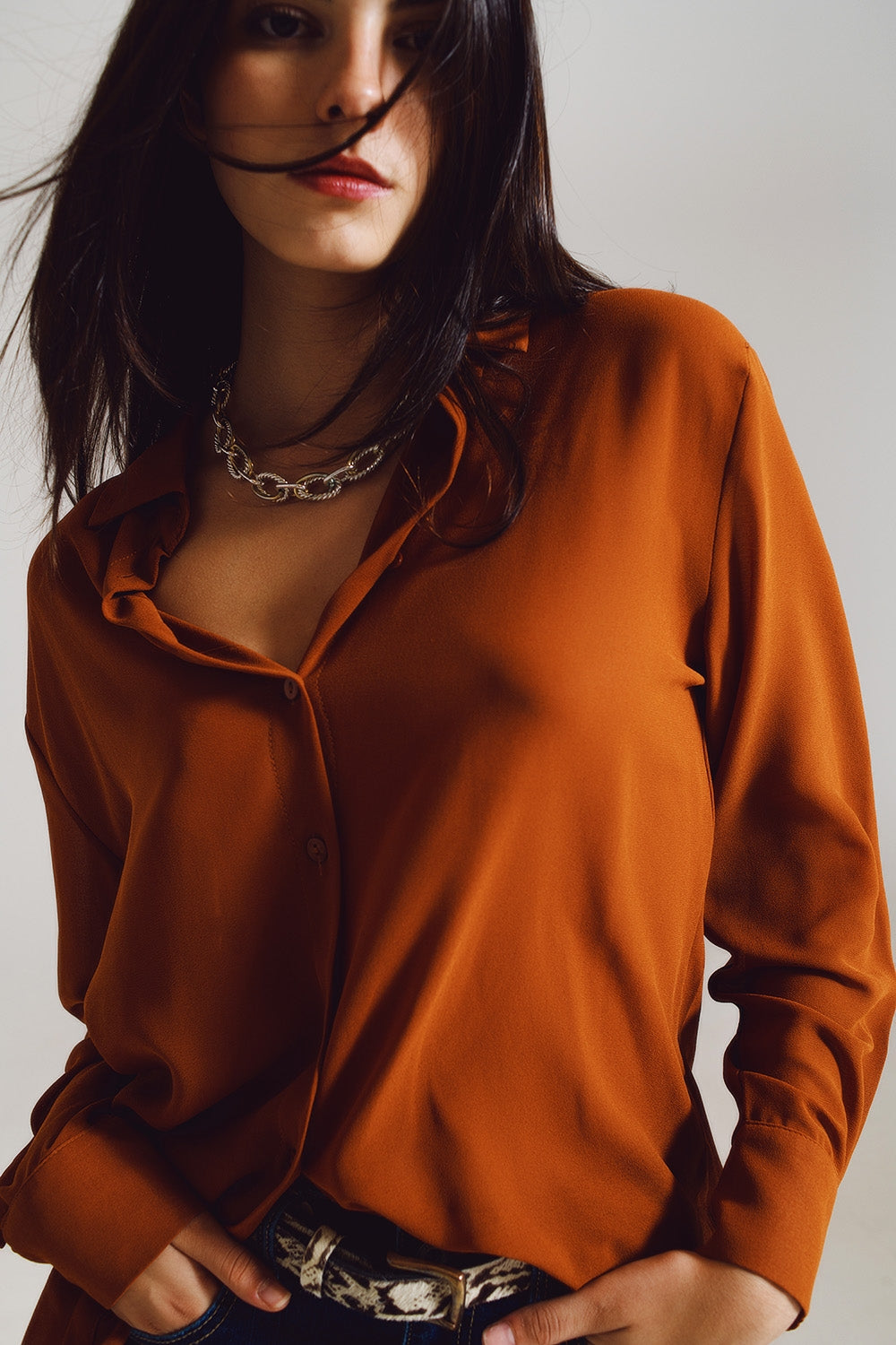 Chemise en mousseline camel à col polo MyParisMonaco