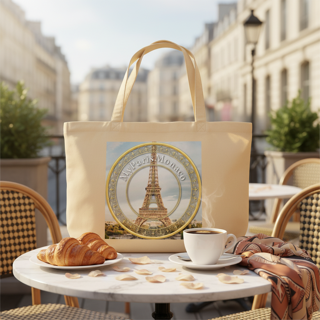 Composition tote bag beige MyParisMonaco - terrasse parisienne