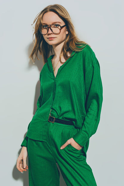 Chemise ample en coton vert à col polo MyParisMonaco