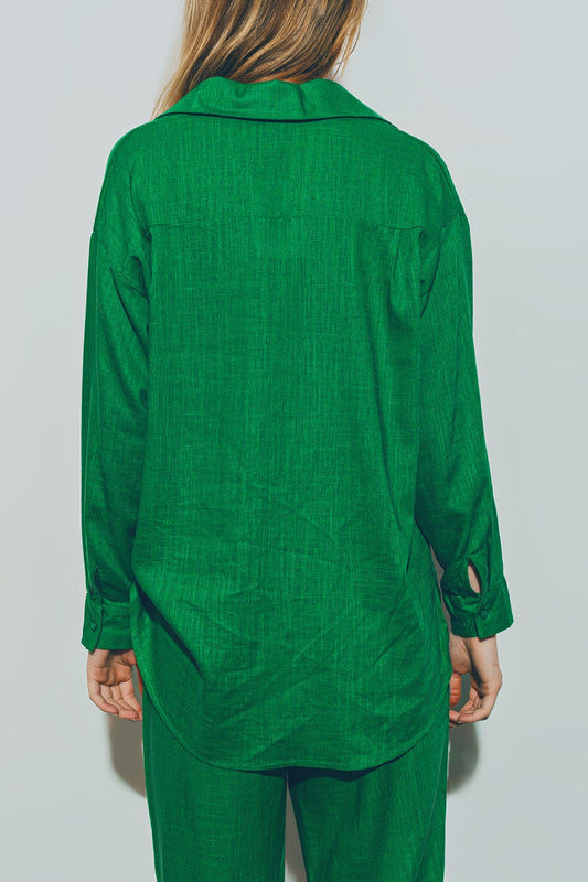 Chemise ample en coton vert à col polo MyParisMonaco