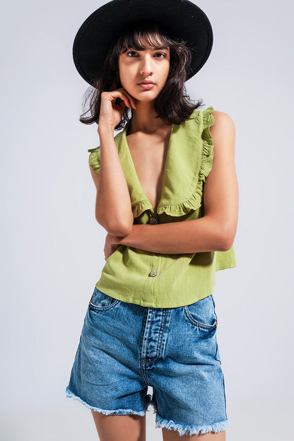 Crop top col claudine vert MyParisMonaco