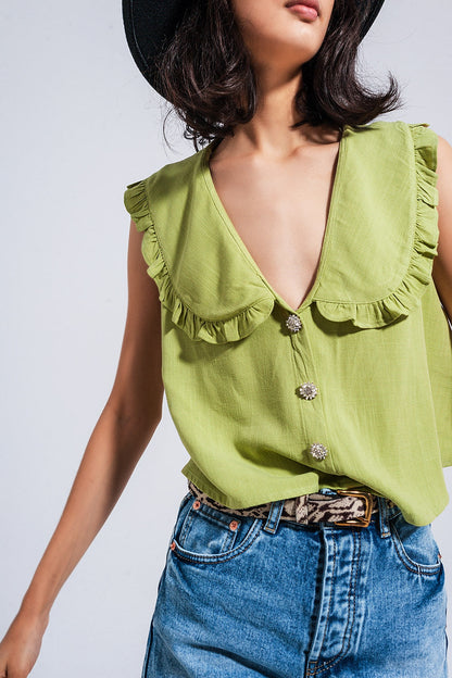 Crop top col claudine vert MyParisMonaco