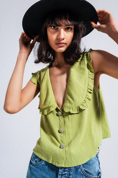 Crop top col claudine vert MyParisMonaco
