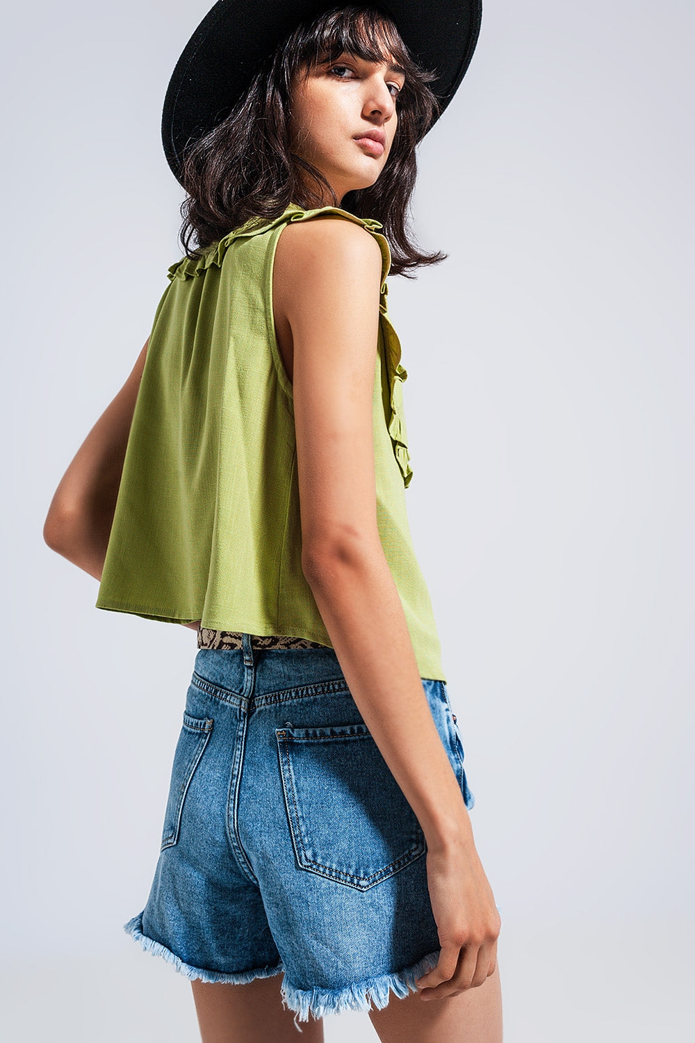 Crop top col claudine vert MyParisMonaco