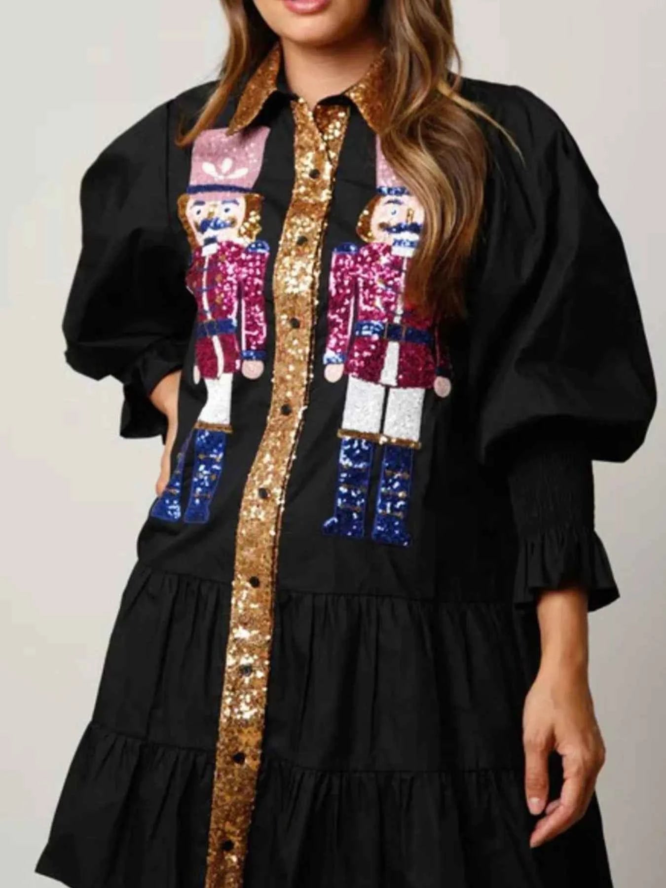 Robe chemise à paillettes étagée