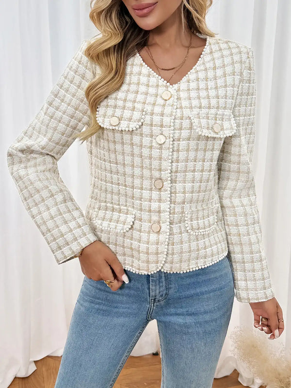 Veste à carreaux boutonnée manches longues