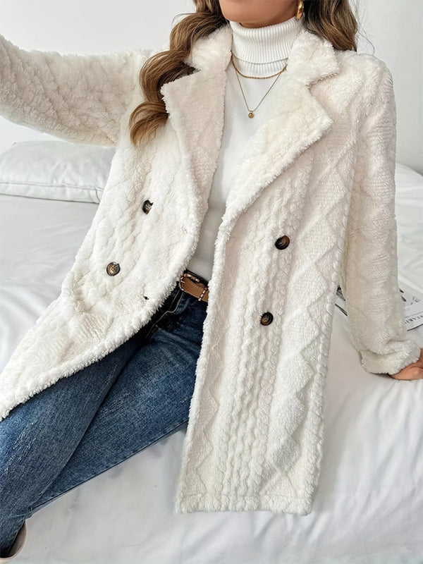 Manteau long double boutonnage en fleece blanc
