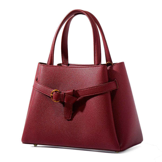 Sac à main à poignée en cuir bordeaux
