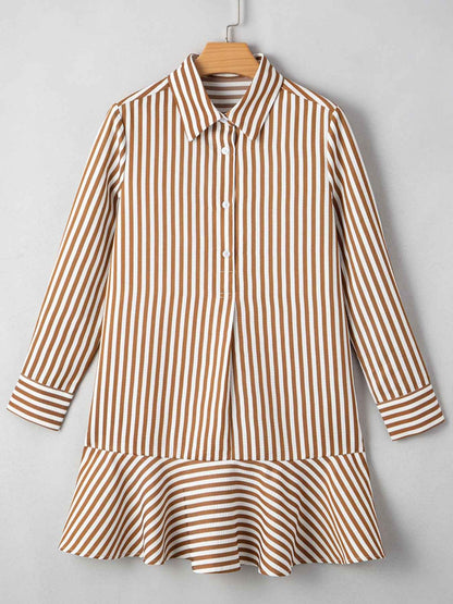Robe chemise rayée à ourlet volanté avec boutons