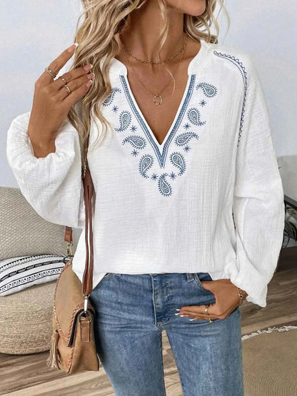 Blouse à motif paisley col cranté manches longues