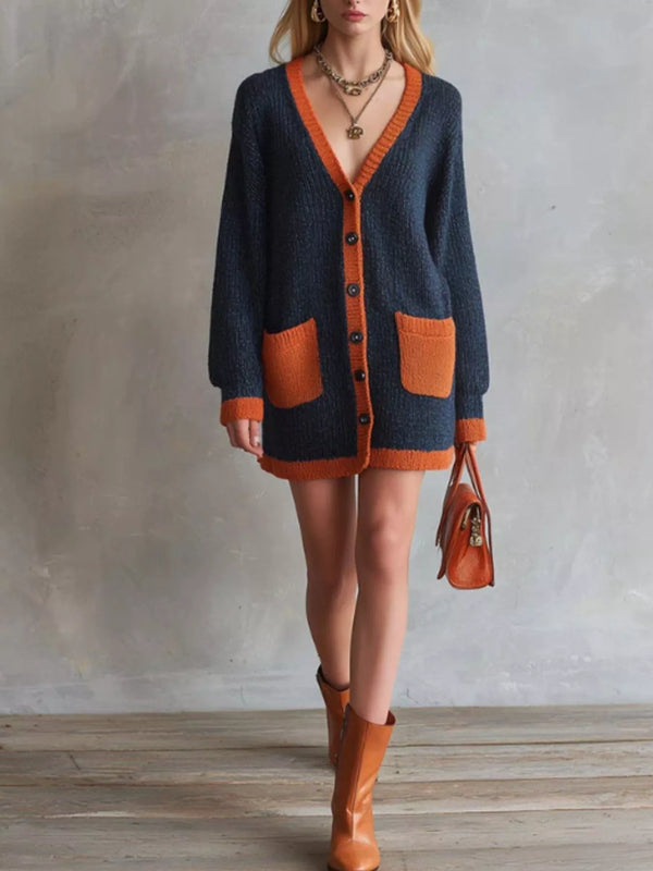 Cardigan en maille color block col en V
