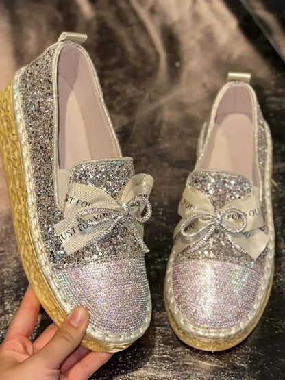 Slip-ons bout rond nœud en strass et sequins