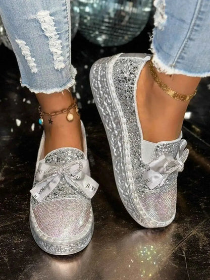 Slip-ons bout rond nœud en strass et sequins