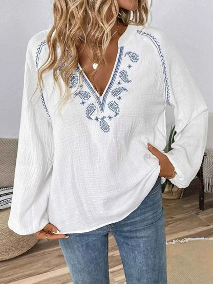 Blouse à motif paisley col cranté manches longues