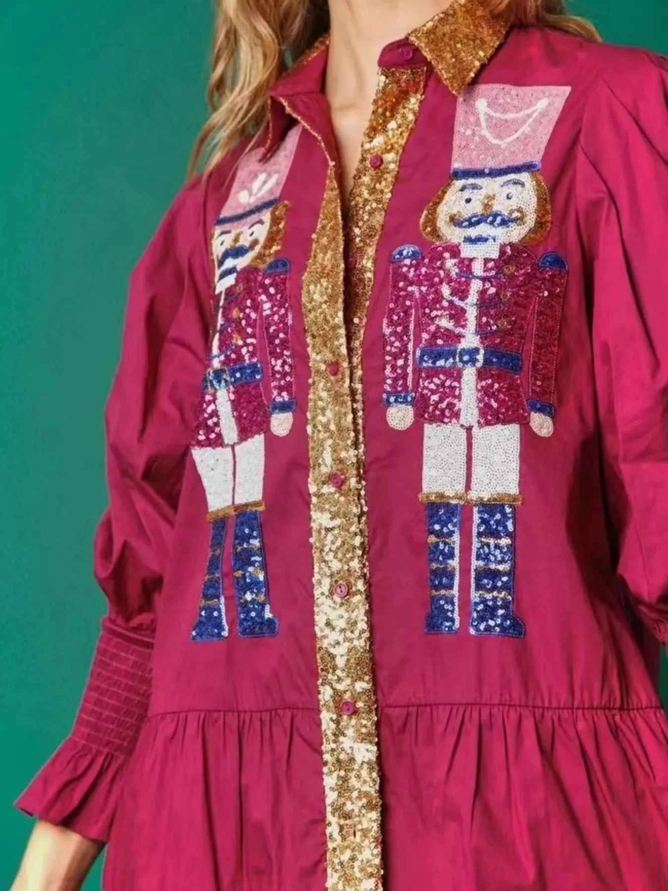 Robe chemise à paillettes étagée