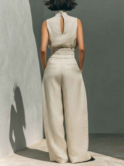 Ensemble deux pièces top col roulé sans manches et pantalon