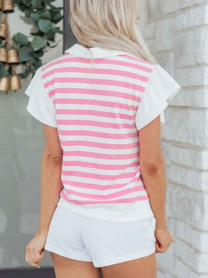 Blouse rayée à manches volantées