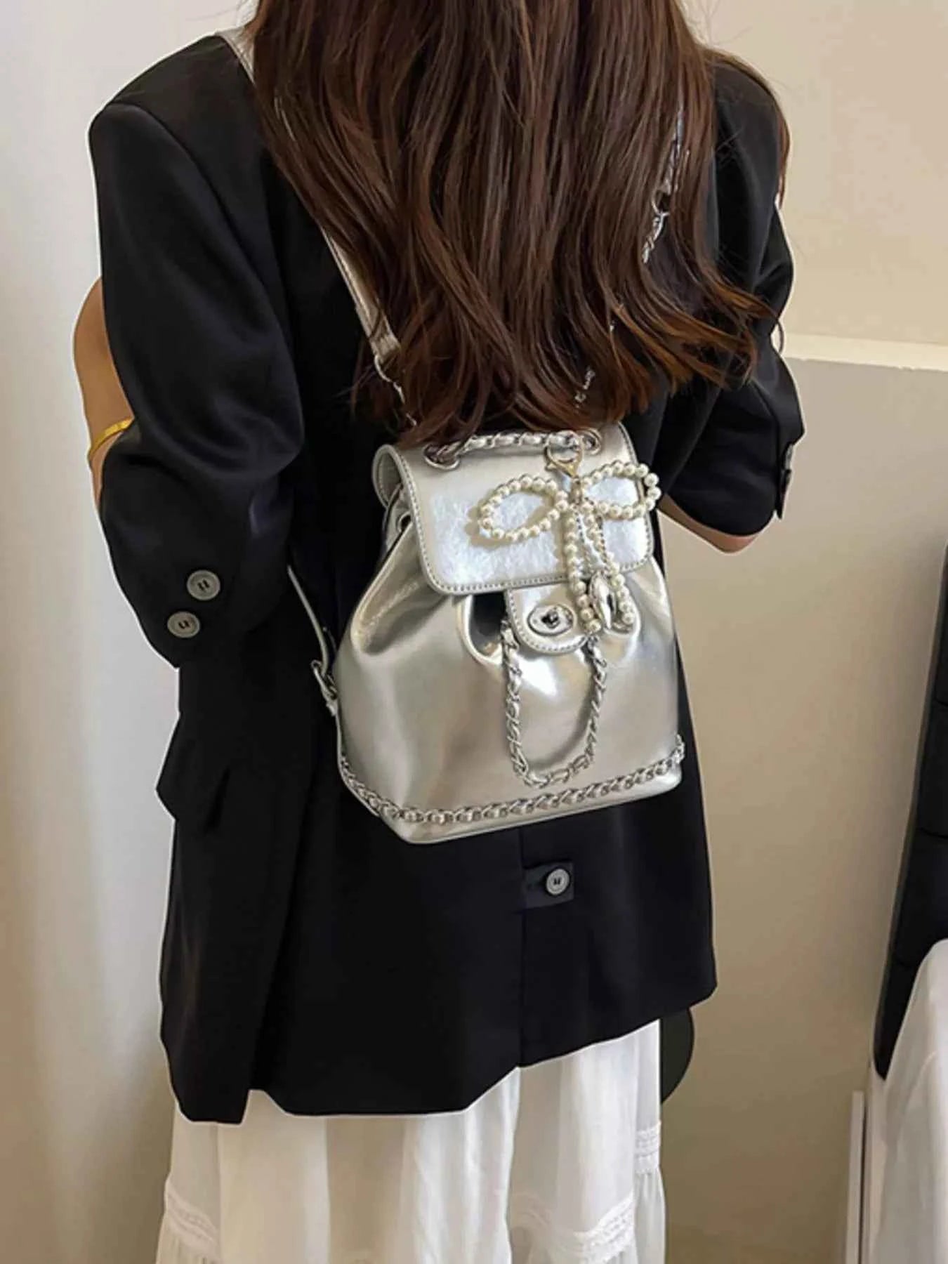Pearl Decor Backpack Bag